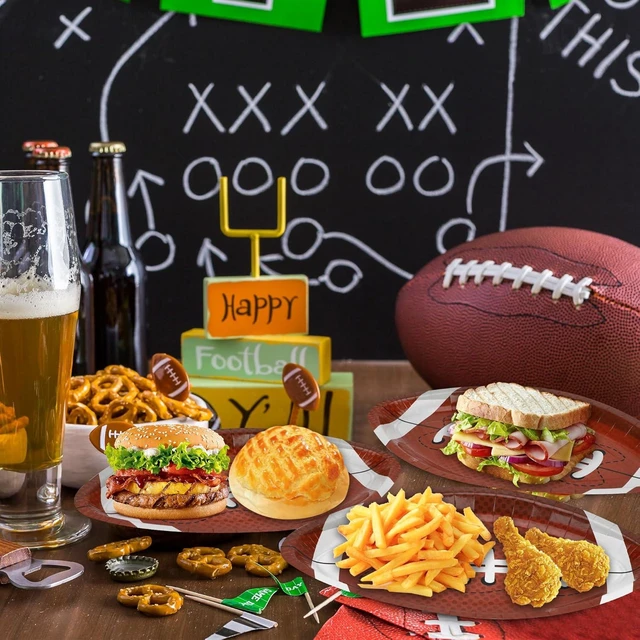 Alt view image 14 of 14 - QZYL 100 PCS Football Party Decorations, Large Shape Plates, Touch Down Party Decorations, Disposable Party Supplies for Touchdown Birthday Themed