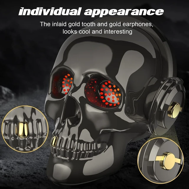 Alt view image 12 of 14 - Skull Bluetooth Speaker Novelty Skeleton Unique Wireless Portable Speakers with Eyes Lights Halloween Decoration (Gray)