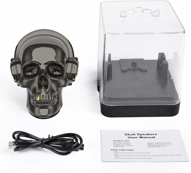 Alt view image 14 of 14 - Skull Bluetooth Speaker Novelty Skeleton Unique Wireless Portable Speakers with Eyes Lights Halloween Decoration (Gray)