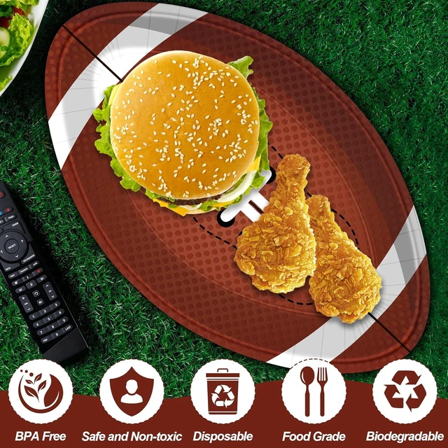 Alt view image 10 of 14 - QZYL 100 PCS Football Party Decorations, Large Shape Plates, Touch Down Party Decorations, Disposable Party Supplies for Touchdown Birthday Themed