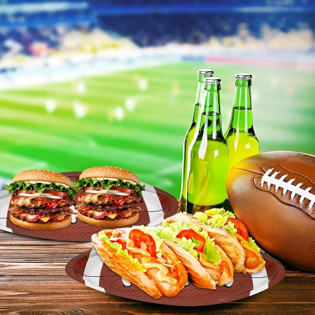 Alt view image 12 of 14 - QZYL 100 PCS Football Party Decorations, Large Shape Plates, Touch Down Party Decorations, Disposable Party Supplies for Touchdown Birthday Themed