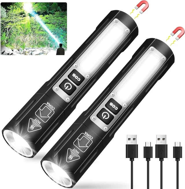 Alt view image 8 of 14 - Small LED Rechargeable Magnetic Flashlights 20000 High Lumens - Super Bright Long Beam Pocket Powerful Flashlight 8 Modes with COB Work Light, Dual Button Tactical Flashlight for Camping Emergency