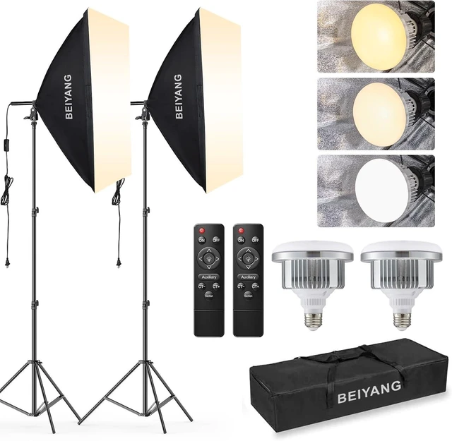 Alt view image 8 of 14 - BEIYANG Softbox Lighting Kit, 2x20''x28'' Photography Soft Box with 2 pcs 6000K E27 LED Socket LED Bulbs, Studio Lights for Photography/Video Recording/Live Streaming