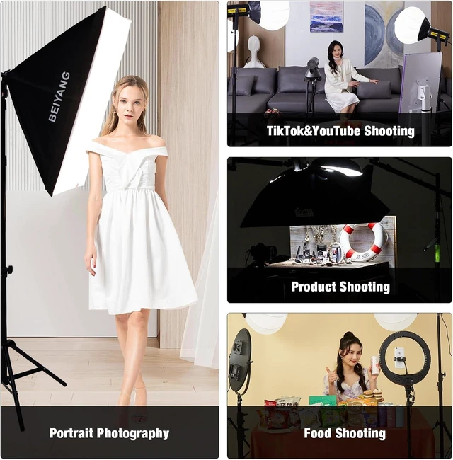 Alt view image 10 of 14 - BEIYANG Softbox Lighting Kit, 2x20''x28'' Photography Soft Box with 2 pcs 6000K E27 LED Socket LED Bulbs, Studio Lights for Photography/Video Recording/Live Streaming