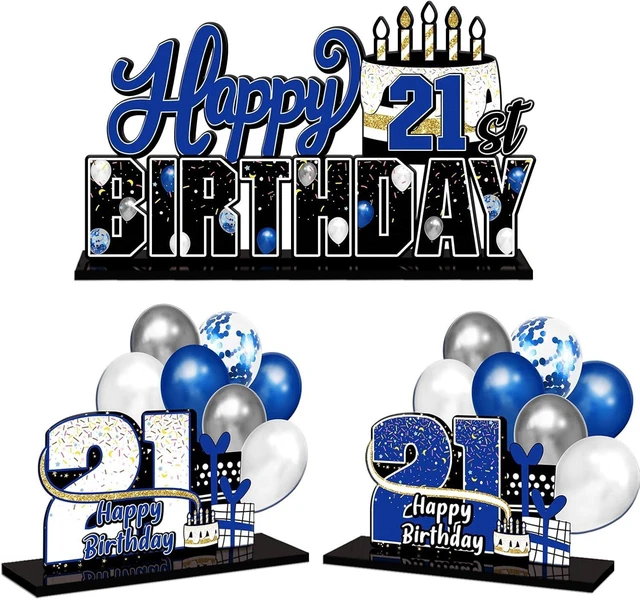Alt view image 8 of 14 - LINGTEER Happy 21st Birthday Blue Acrylic Table Topper Centerpieces Set - Cheers to 21 Years Old Birthday 21st Bday Party Gift Decorations.