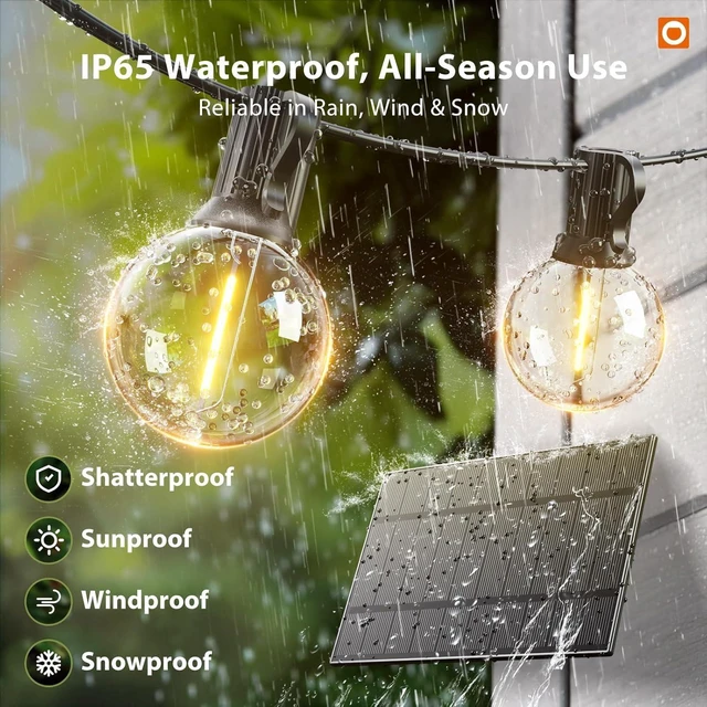 Alt view image 13 of 14 - addlon 100FT Solar String Lights Outdoor with Remote, 54 LED Shatterproof Bulbs, USB Charging, 20+ Hour Runtime, Dimmable & Timable, G40 Waterproof Solar Lights for Outside Backyard Patio Garden Decor