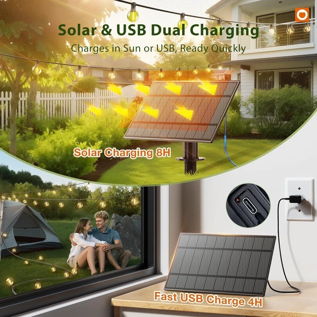 Alt view image 11 of 14 - addlon 100FT Solar String Lights Outdoor with Remote, 54 LED Shatterproof Bulbs, USB Charging, 20+ Hour Runtime, Dimmable & Timable, G40 Waterproof Solar Lights for Outside Backyard Patio Garden Decor