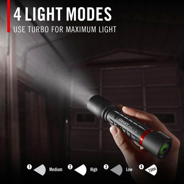 Alt view image 8 of 12 - Coast XP11R 2600 Lumen USB-C Rechargeable LED Flashlight with Slide Focusand Pure Beam Focusing Optic, 4 Light Modes, Black