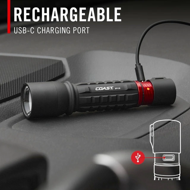 Alt view image 12 of 12 - Coast XP11R 2600 Lumen USB-C Rechargeable LED Flashlight with Slide Focusand Pure Beam Focusing Optic, 4 Light Modes, Black