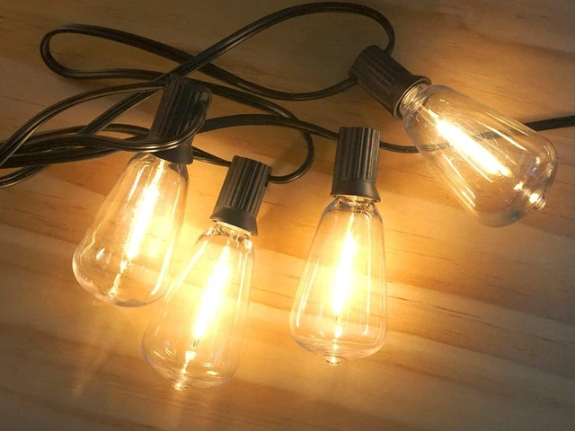 Alt view image 8 of 10 - 100ft Outdoor String Lights 30 ft with 27 LED Edison Bulbs, Dimmable Waterproof Shatterproof 2200K Warm