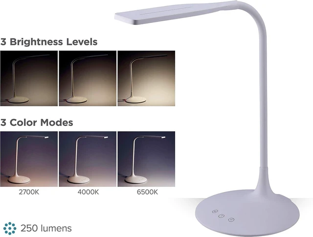 Alt view image 9 of 14 - PureOptics LED VLED1819-BD Battery LED Desk Lamp, Dimmable with Adjustable Color Temperature, 4 Hour Battery Life, Rechargeable, Eco Friendly, White