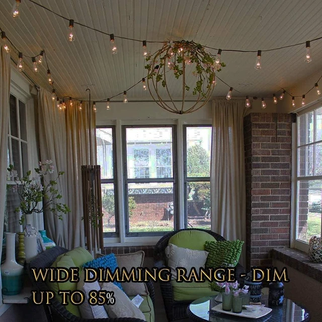 Alt view image 9 of 10 - 100ft Outdoor String Lights 30 ft with 27 LED Edison Bulbs, Dimmable Waterproof Shatterproof 2200K Warm