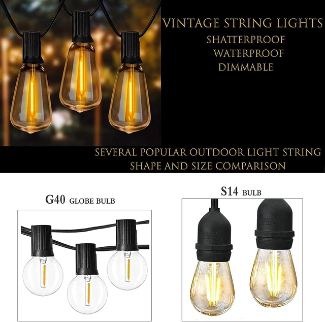 Alt view image 7 of 10 - 100ft Outdoor String Lights 30 ft with 27 LED Edison Bulbs, Dimmable Waterproof Shatterproof 2200K Warm