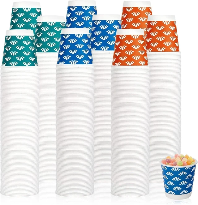 Alt view image 8 of 14 - JollyPack 1200 Pack 3 oz Disposable Bathroom Paper Cups, Small Mouthwash Cups in Orange, Blue, and Green, Great for Candy, Biscuits, Bathroom Use, Parties, Picnics, and Travel