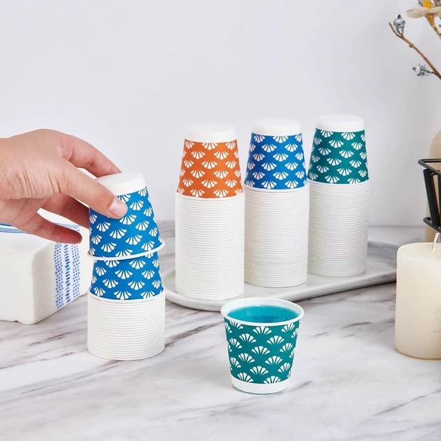 Alt view image 10 of 14 - JollyPack 1200 Pack 3 oz Disposable Bathroom Paper Cups, Small Mouthwash Cups in Orange, Blue, and Green, Great for Candy, Biscuits, Bathroom Use, Parties, Picnics, and Travel