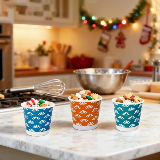 Alt view image 13 of 14 - JollyPack 1200 Pack 3 oz Disposable Bathroom Paper Cups, Small Mouthwash Cups in Orange, Blue, and Green, Great for Candy, Biscuits, Bathroom Use, Parties, Picnics, and Travel