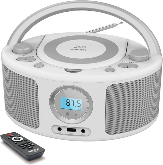 Alt view image 8 of 14 - Portable CD Player Boombox with Bluetooth, FM Radio, Remote Control, USB Port and AUX Headphone Jack, MP3 CDs Compatible, Clear Stereo Sound, AC/Battery Powered