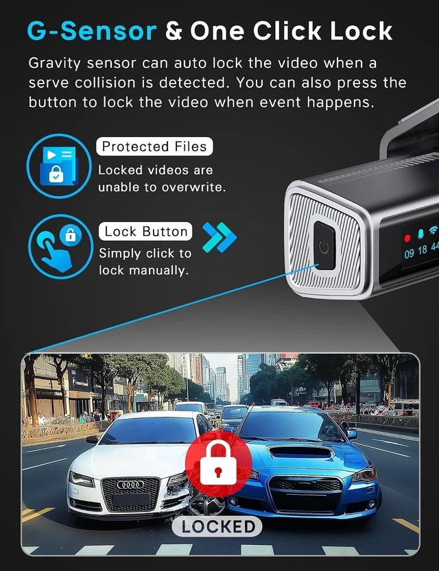 Alt view image 11 of 14 - Navycrest 4K Dash Cam Front and Rear, Built-in 5G WiFi, Dash Camera for Cars 4K Front and 1080P Rear, Dashcams for Cars Loop Recording, Gravity Sensor, 24-Hours Parking Mode, SD Card NOT Included