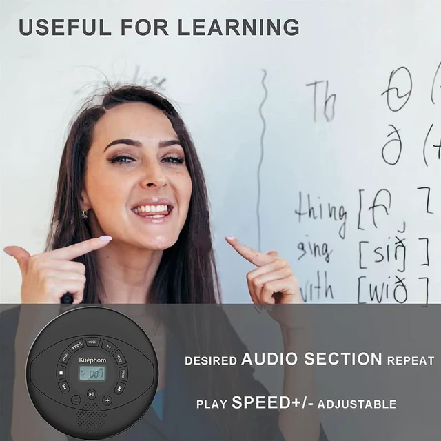 Alt view image 11 of 12 - Kuephom Portable CD Player with Speaker & Headphones | Rechargeable Discman with Anti-Skip, CD-R, MP3, USB Playable, Adjustable Play Speed, AUX Connection for Car, Black