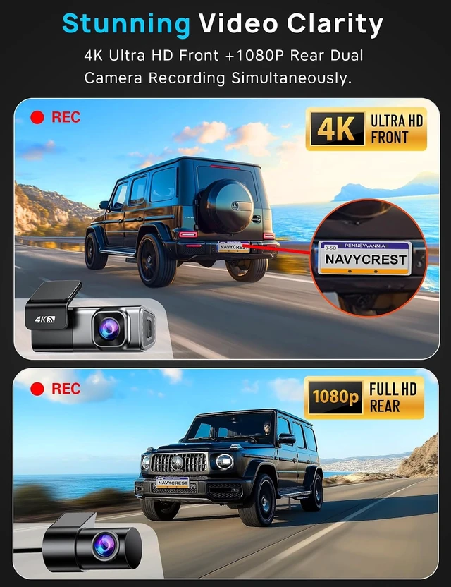 Alt view image 9 of 14 - Navycrest 4K Dash Cam Front and Rear, Built-in 5G WiFi, Dash Camera for Cars 4K Front and 1080P Rear, Dashcams for Cars Loop Recording, Gravity Sensor, 24-Hours Parking Mode, SD Card NOT Included