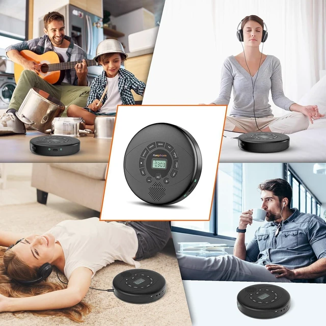 Alt view image 12 of 12 - Kuephom Portable CD Player with Speaker & Headphones | Rechargeable Discman with Anti-Skip, CD-R, MP3, USB Playable, Adjustable Play Speed, AUX Connection for Car, Black