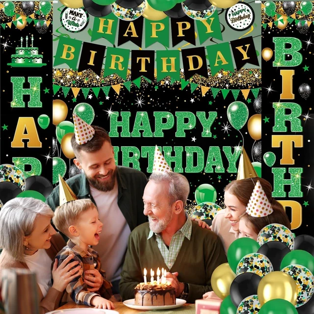 Alt view image 12 of 14 - 48Pcs Green and Black Birthday Decorations Black Green Gold Happy Birthday Party Supplies Happy Birthday Banner Backdrop Balloons Hanging Swirls for Women Men Boy Girls Birthday St. Patrick Day Party