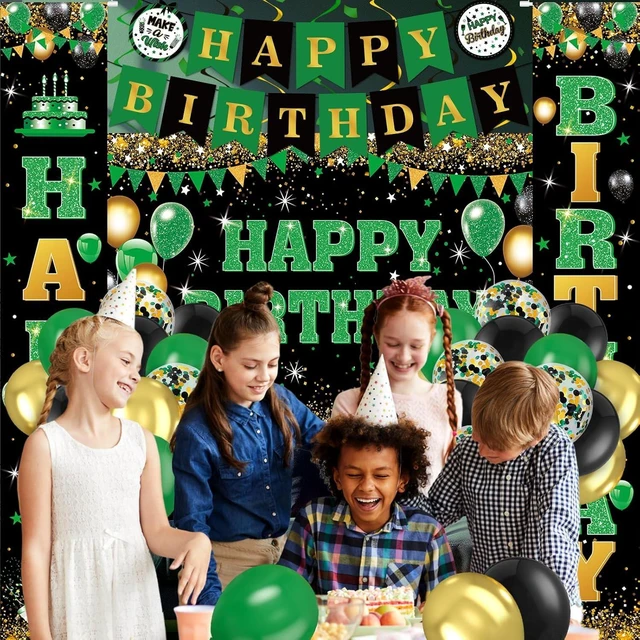 Alt view image 11 of 14 - 48Pcs Green and Black Birthday Decorations Black Green Gold Happy Birthday Party Supplies Happy Birthday Banner Backdrop Balloons Hanging Swirls for Women Men Boy Girls Birthday St. Patrick Day Party
