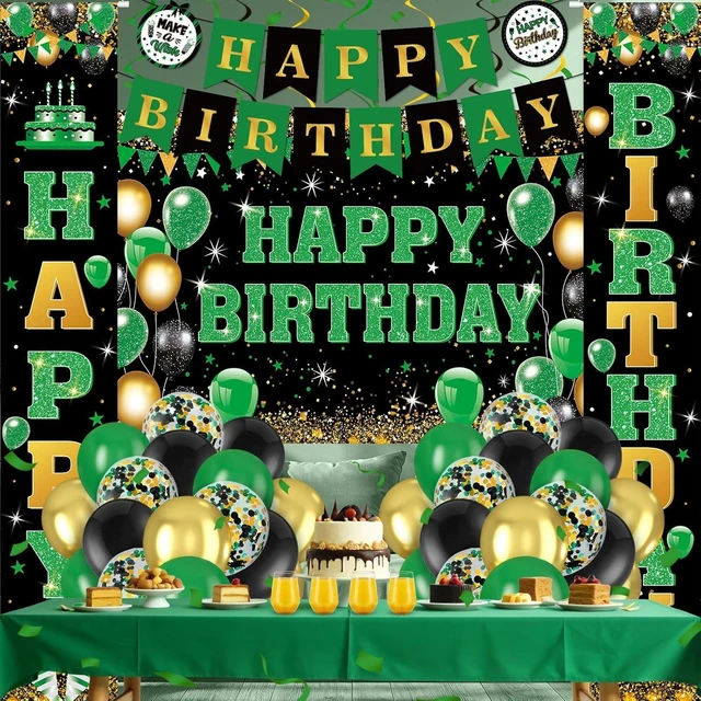 Alt view image 14 of 14 - 48Pcs Green and Black Birthday Decorations Black Green Gold Happy Birthday Party Supplies Happy Birthday Banner Backdrop Balloons Hanging Swirls for Women Men Boy Girls Birthday St. Patrick Day Party