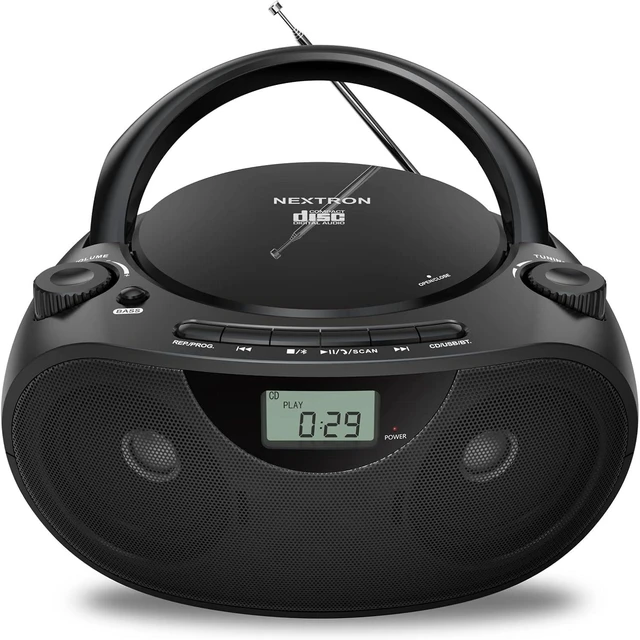 Alt view image 8 of 14 - Nextron Portable CD Player Bluetooth Boombox with AM/FM Radio, USB, AUX-in, Headphone Jack, CD-R/RW & MP3-CD Compatible, Stereo Sound with Bass Boost, AC/Battery Operated Black