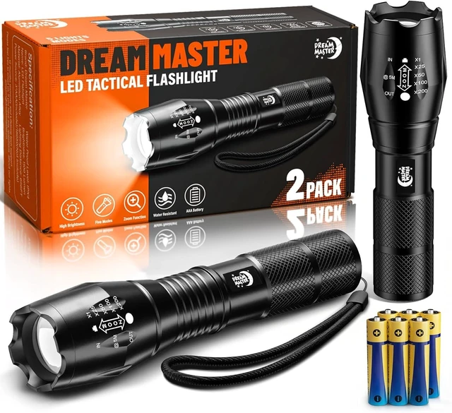 Alt view image 8 of 14 - Dream Master 2 Pack LED Flashlights High Lumens with 6 AAA Batteries, 5 Modes Mini Waterproof Tactical Bright Flashlight for Camping, Hiking,Dad Gifts for Husband, Dad, Birthday Gifts for Men, Women