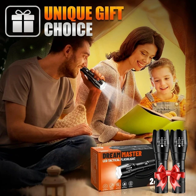 Alt view image 10 of 14 - Dream Master 2 Pack LED Flashlights High Lumens with 6 AAA Batteries, 5 Modes Mini Waterproof Tactical Bright Flashlight for Camping, Hiking,Dad Gifts for Husband, Dad, Birthday Gifts for Men, Women