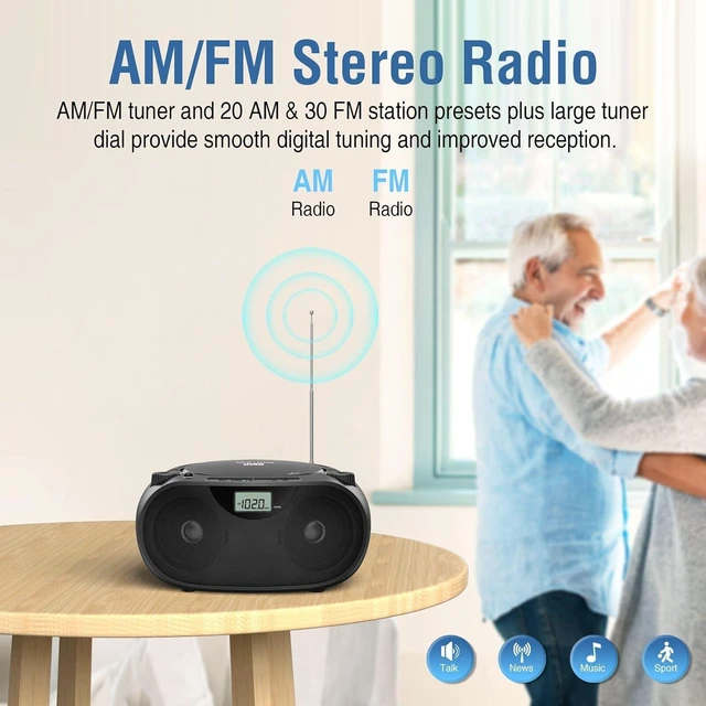 Alt view image 12 of 14 - Nextron Portable CD Player Bluetooth Boombox with AM/FM Radio, USB, AUX-in, Headphone Jack, CD-R/RW & MP3-CD Compatible, Stereo Sound with Bass Boost, AC/Battery Operated Black
