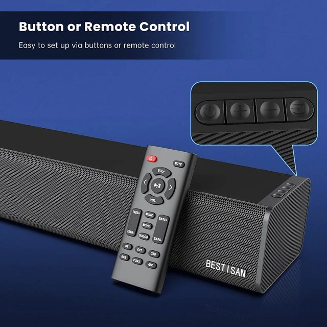 Alt view image 12 of 14 - Sound Bar, BESTISAN 50 Watts Soundbar with HDMI, Optical, AUX, USB,Sub Out and Bluetooth Connection, DSP, Bass Adjustable, 16 Inch, Mountable