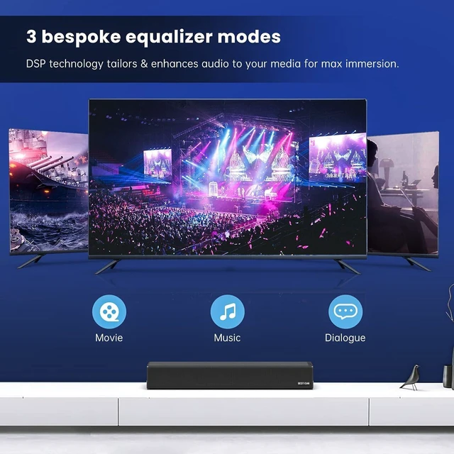 Alt view image 10 of 14 - Sound Bar, BESTISAN 50 Watts Soundbar with HDMI, Optical, AUX, USB,Sub Out and Bluetooth Connection, DSP, Bass Adjustable, 16 Inch, Mountable