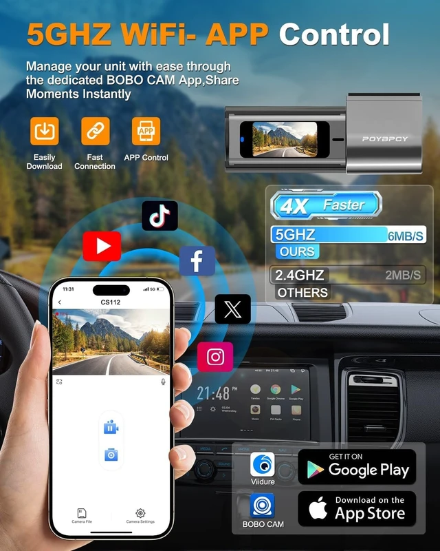 Alt view image 10 of 14 - Dash Cam Front and Rear 4K, Built-in 5GHz WiFi with CPL, Dual Dashcams for Cars with 64GB Card, 24H Parking Mode, WDR, Ultra HD Night Vision, G-Sensor, Loop Recording, App Control, Support 256GB Max