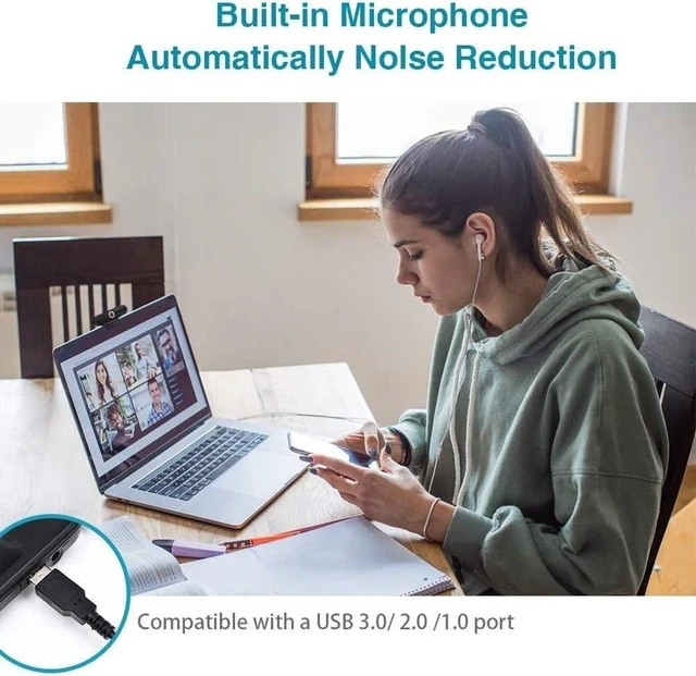 Alt view image 8 of 9 - 4K Webcam, HD Webcam 8MP- Laptop PC Desktop Computer Web Camera with Microphone, USB Webcams for Video Calling Recording Streaming Video Conference, Webcam with Mini Tripod,Privacy Shutter.
