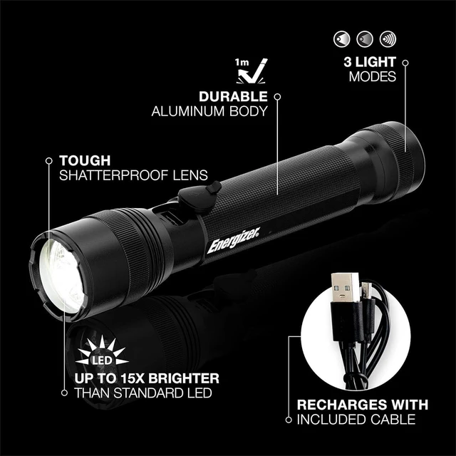 Alt view image 12 of 12 - Energizer TacR-1000 Rechargeable Tactical Flashlight, Bright Flashlight for Emergencies, Survival Kit and Camping Gear, Water Resistant, USB Included