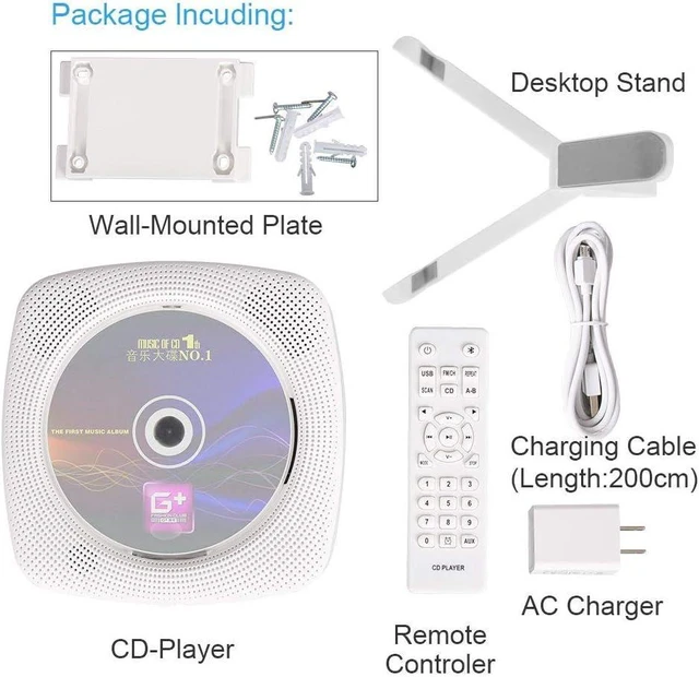 Alt view image 13 of 14 - CD Player, Bluetooth HiFi Speaker, USB Flash Player, AUX line-in Audio Boombox, FM Radio, Portable, Wall Mountable and Desk Stand, with Remote Control