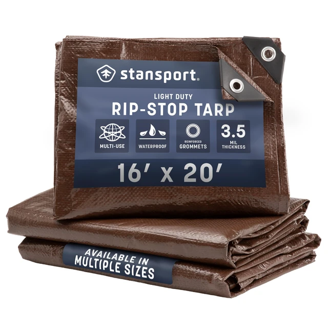 Alt view image 8 of 14 - Light-Duty Rip-Stop Tarp 16' x 20' - Brown (U-1620)