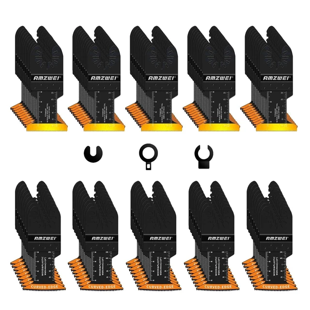Alt view image 8 of 14 - 100PCS Oscillating Tool Blades, Titanium & HCS Oscillating Saw Blades for Metal/Wood/Plastic Cutting, Curved Edge Multi Tool Blades Compatible with Dewalt, Milwaukee, Dremel, Ryobi, Rockwell