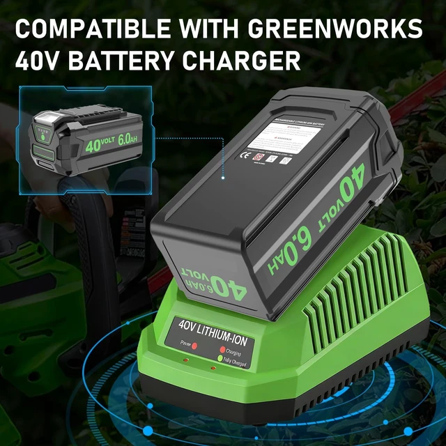 Alt view image 8 of 10 - 1- Pack 6.0Ah 29472 Replacement for Greenworks 40 Volt Battery (Black) Compatible with Greenworks 40 Volt Battery 29252 20202 22262 25312 20642 22272 29462 29472 Tools (NOT for Gen 1) (Green)