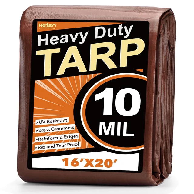 Alt view image 8 of 14 - Tarps Heavy Duty Waterproof 16x20 Feet, Extra Thick 10 Mil (Brown) Tear & Fade Resistant, UV Blocking, Outdoor Tarp with Reinforced Grommets for Roof, Camping, Patio, Pool, Boat