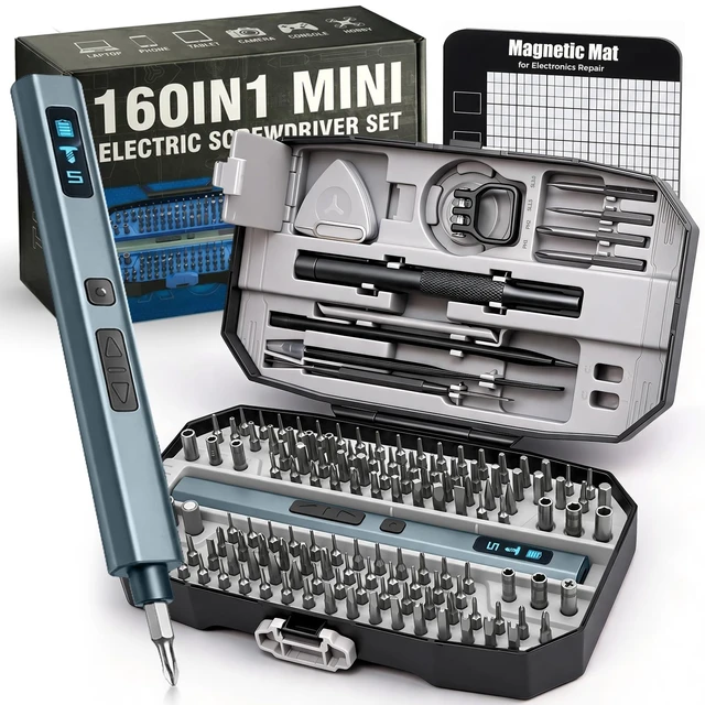 Alt view image 8 of 14 - 160 in 1 Mini Electric Screwdriver Set: Cordless Precision Power Tool Kit 140 S2 Magnetic Bits, 5 Torque Settings, 4 LED Lights, Storage Case, PC Electronics Repair, Men's Tech Gift