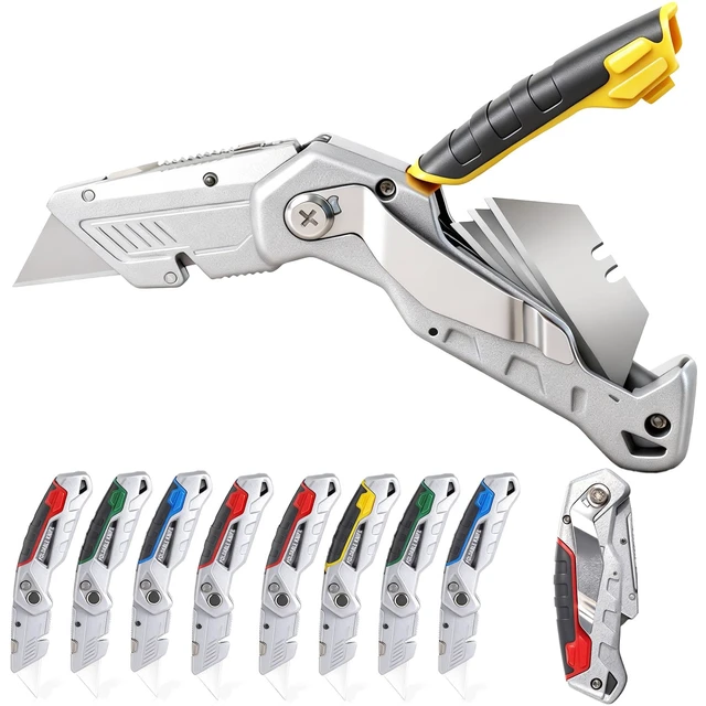 Alt view image 8 of 14 - 10-Pack Heavy Duty Folding Box Cutter with Blade Storage (Entirety Metal) with 30 Replacement Blades, Professional Utility Razor Knife