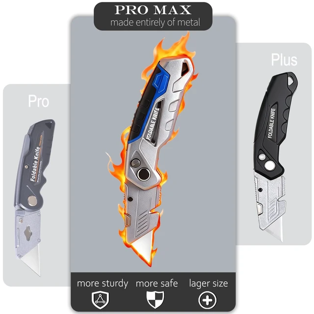 Alt view image 10 of 14 - 10-Pack Heavy Duty Folding Box Cutter with Blade Storage (Entirety Metal) with 30 Replacement Blades, Professional Utility Razor Knife