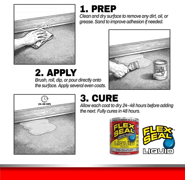 Alt view image 13 of 14 - Rubber Sealant Coating, Waterproof, Clear, 32 oz Stops leaks fast, brush, roll, dip or pour on, UV resistant, prevents rust, corrosion, roof, basement, RV, gutters, masonry