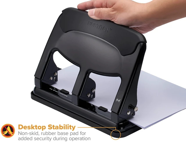 Alt view image 11 of 14 - EZ Squeeze Heavy Duty 3 Hole Punch, 40 Sheet Capacity, Black EZ-Squeeze Technology, All-Metal Construction, Easy-to-Clean Tray, Keeps Documents Centered, Built for Years of Use
