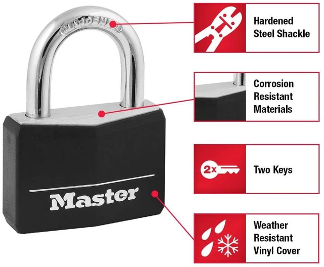 Alt view image 11 of 14 - 141Q Covered Aluminum Keyed Padlock, 4 Pack, Black