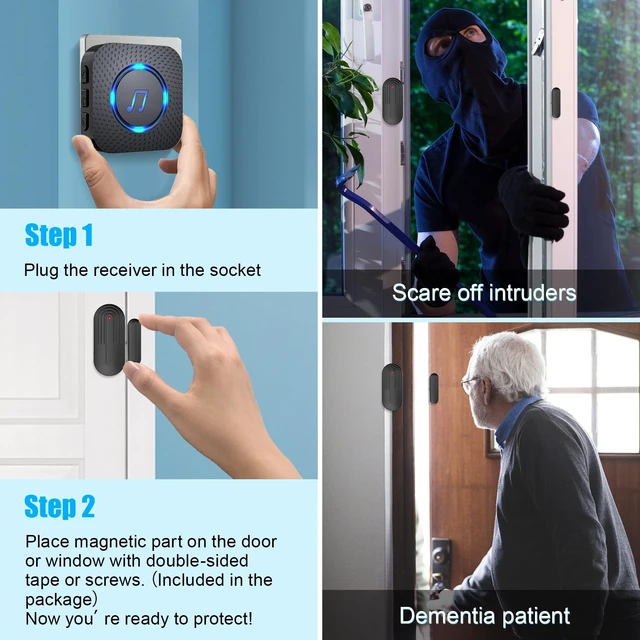 Alt view image 12 of 14 - Door Chime Alarm When Open for Kids Safety, Home and Business 26 chimes, 5 volume levels up to 110 dB, 500 FT wireless range and easy setup for home, business, kids and elderly safety
