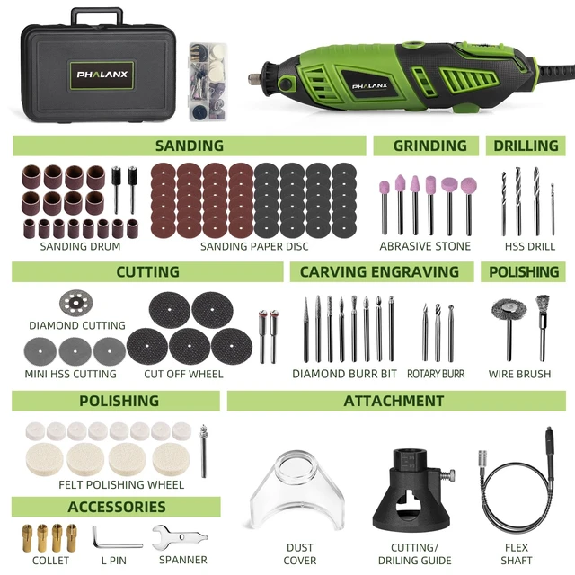 Alt view image 8 of 12 - 180W Rotary Tool Kit, 1.5-Amp 6 Variable Speed with Flex Shaft, 8000-32000RPM Multi-Tool& 139pcs Accessories Kit, Power Multiuse Set Prefect for Crafting Projects and DIY Creations